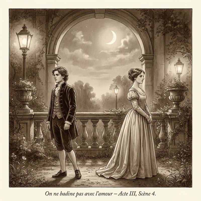 Illustration pour la fiche bac français 2026 : On ne badine pas avec l'amour d'Alfred de Musset